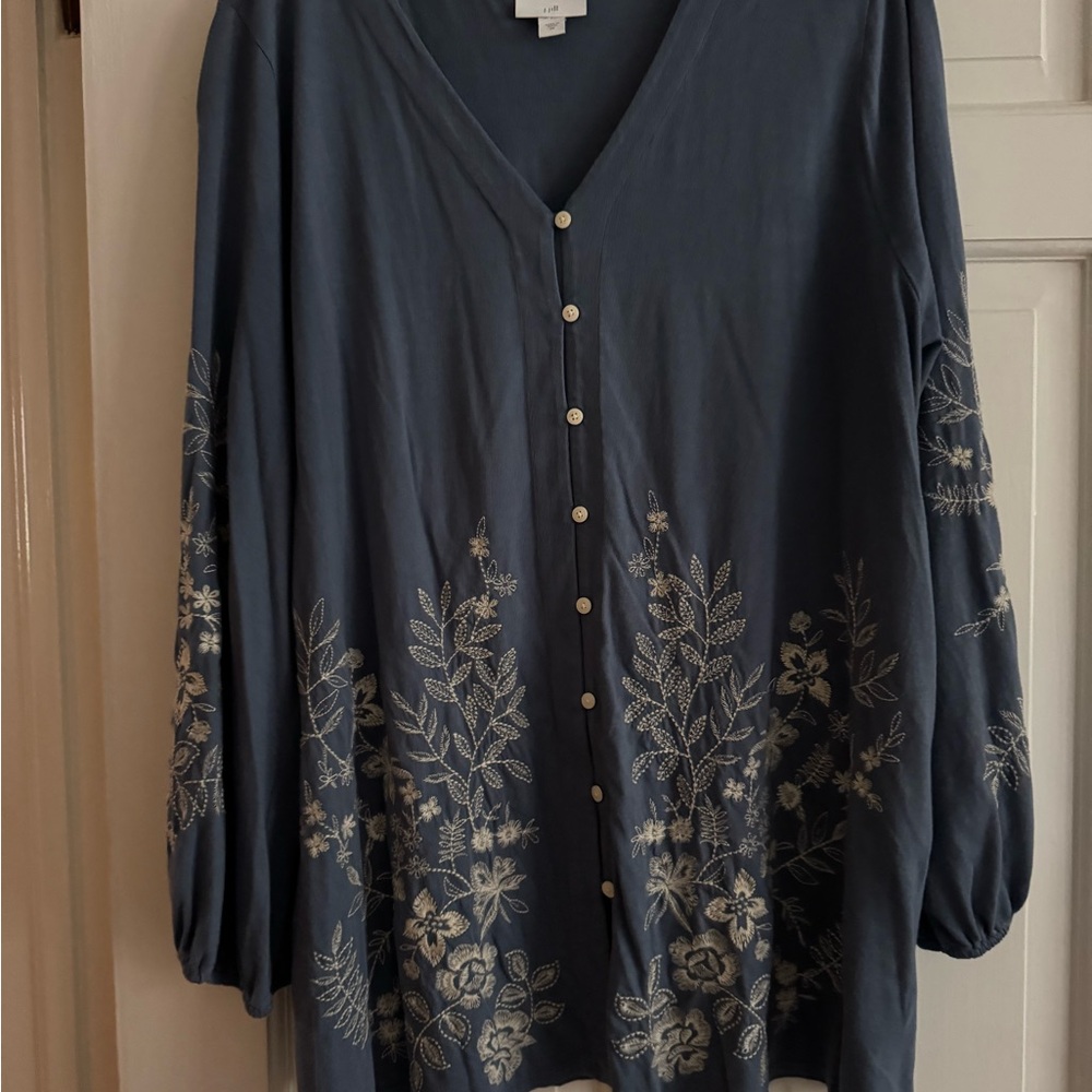 J. Jill Multicolored 3/4 Sleeve Embroidered Tunic